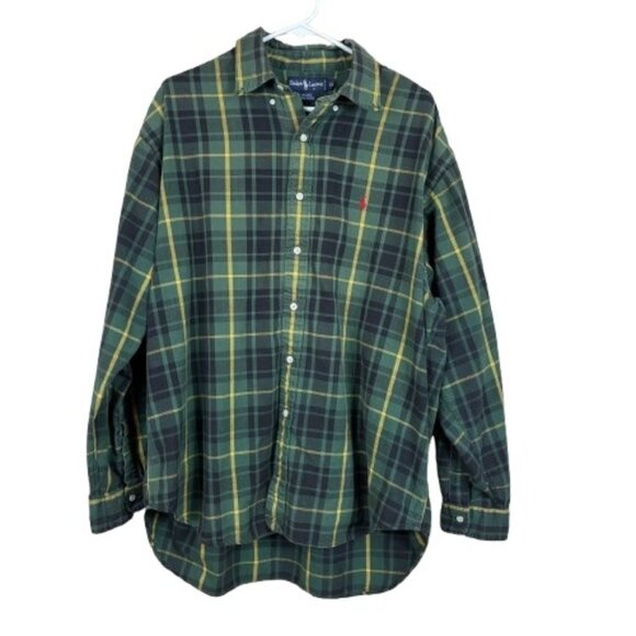 VTG 90s Y2k Ralph Lauren Blaire Green Plaid Button Down Shirt XL Classic - Picture 1 of 6